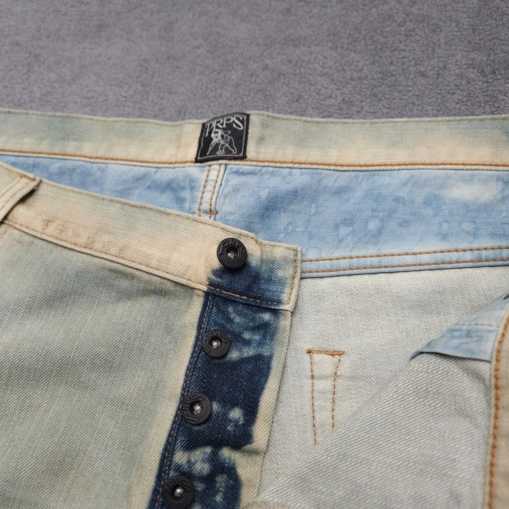 PRPS Men's Barracuda Jeans Mens 42x33 Straight Leg Dirty Bleached Wash Denim